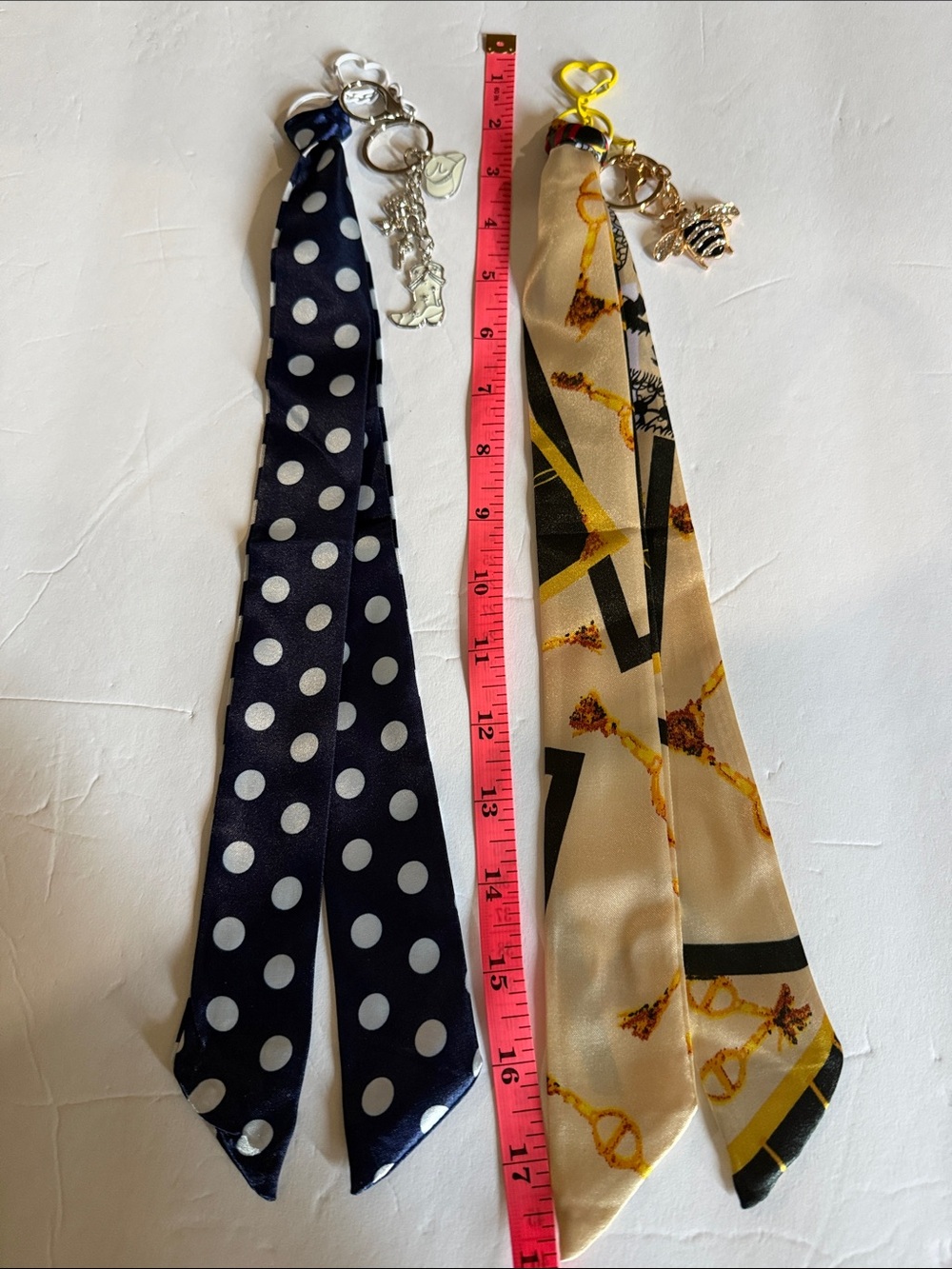 Polka Dot Navy Scarf Keychain & Cream Chain-Print Scarf Keyring Set
